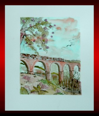 Railway bridge - watercolours - in. 11 x 15